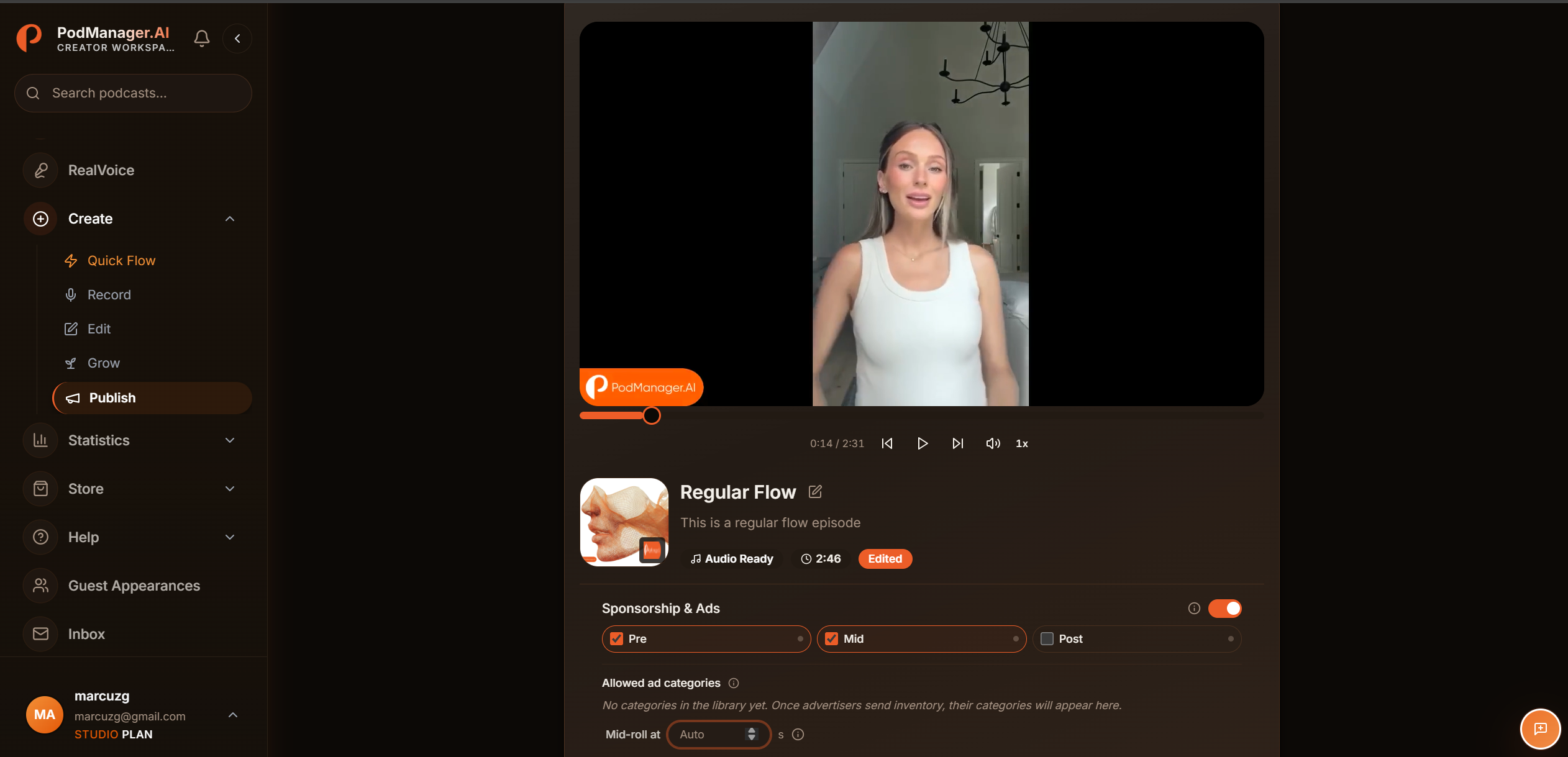 The monetization and ads setup screen with ad slot settings